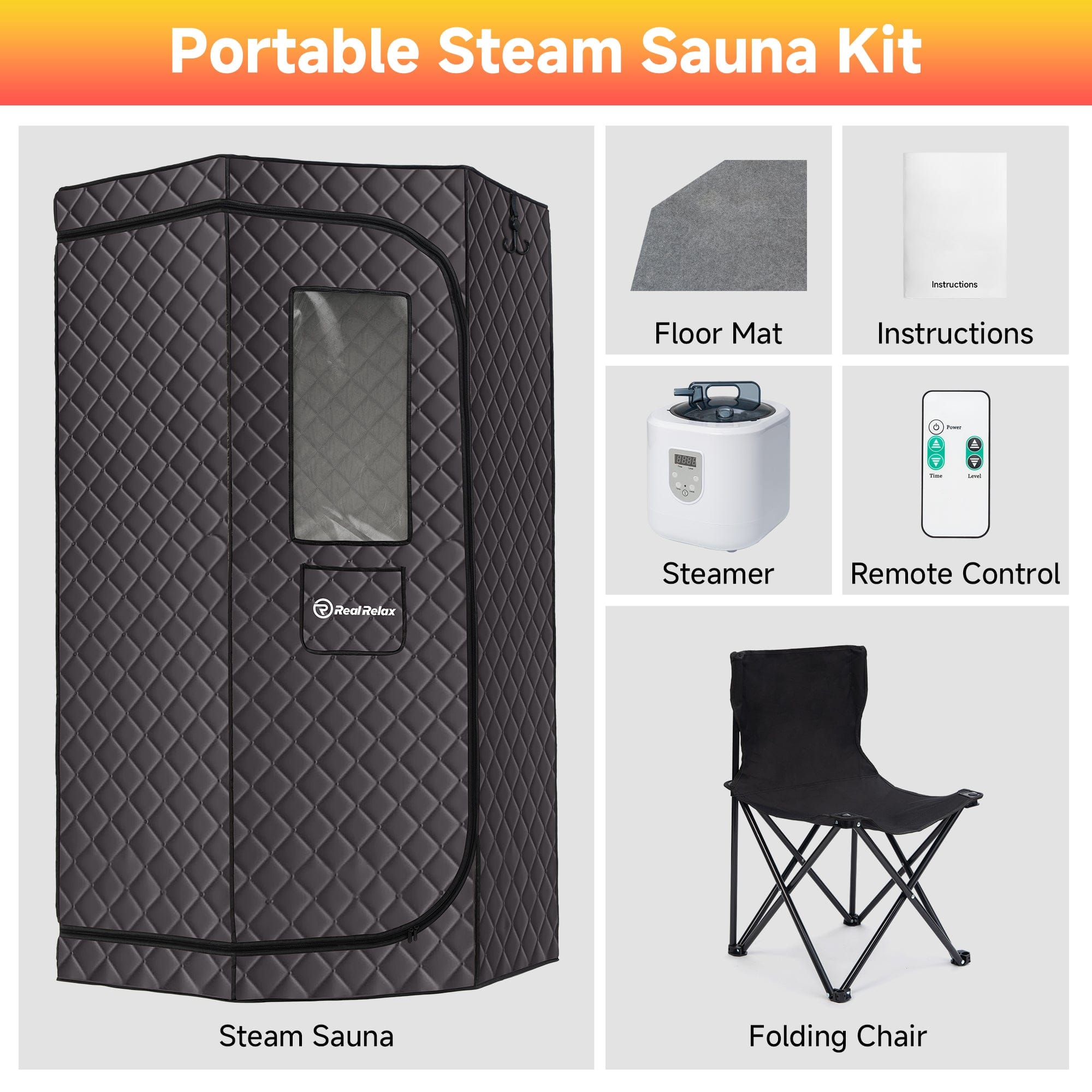 Real Relax Sports&Fitness Real Relax Sauna Box Portable Sauna for Home, 6.2ft Full Body Home Steam Sauna, Spacious Pentagon Steam Room Home Spa with 3.6L 1600W Steamer Sauna, Grey