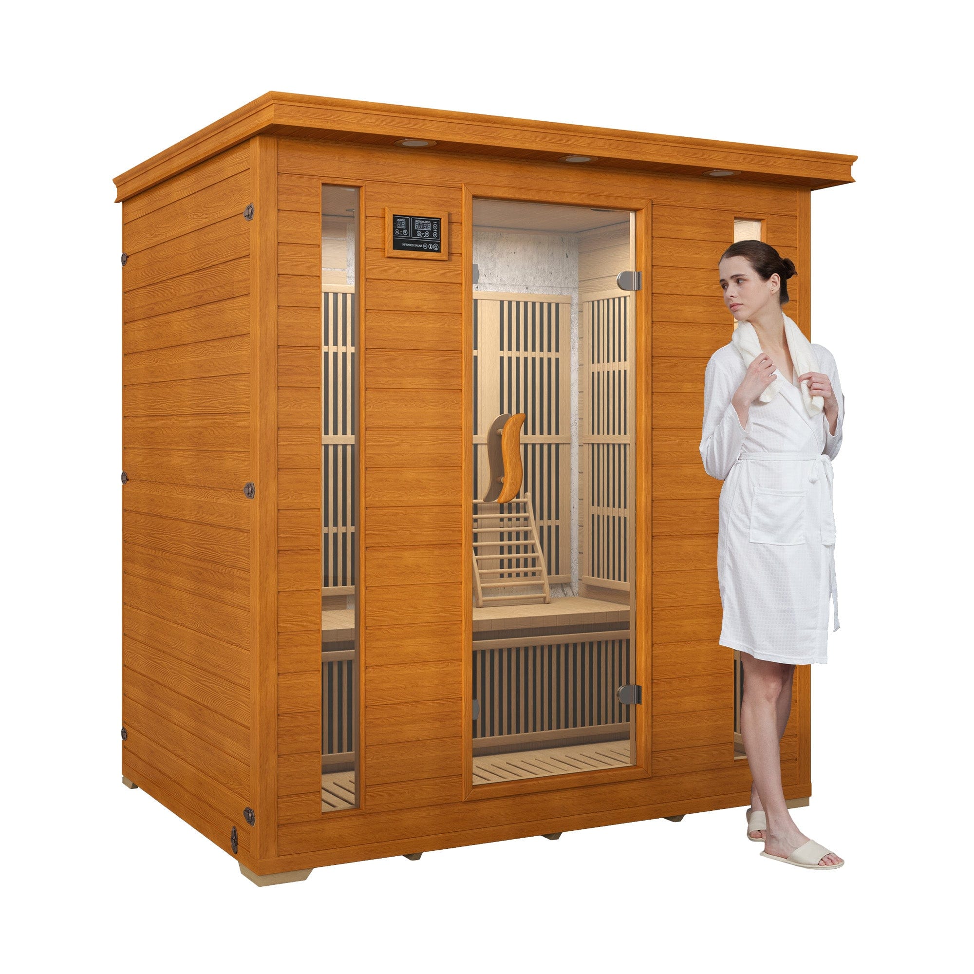 Real Relax Sports&Fitness Real Relax 4 Person Infrared Sauna for Home Indoor, Low EMF Far Infrared Sauna with 10min Rapid preheating, Bluetooth, 2 LCD Control Panel