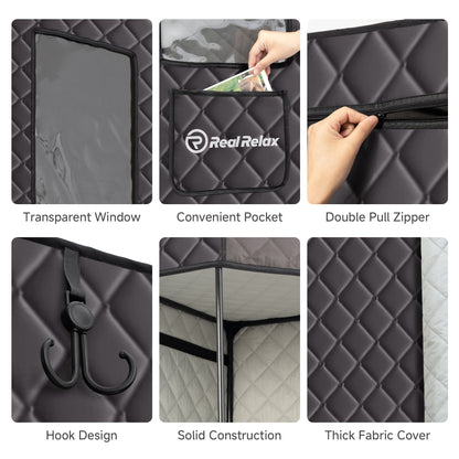 Real Relax Sports&Fitness Real Relax Sauna Box Portable Sauna for Home, 6.2ft Full Body Home Steam Sauna, Spacious Pentagon Steam Room Home Spa with 3.6L 1600W Steamer Sauna, Grey