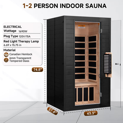 Real Relax Sports&Fitness RealRelax® S-01-2P Full Spectrum 1-2 Person Infrared Sauna Black